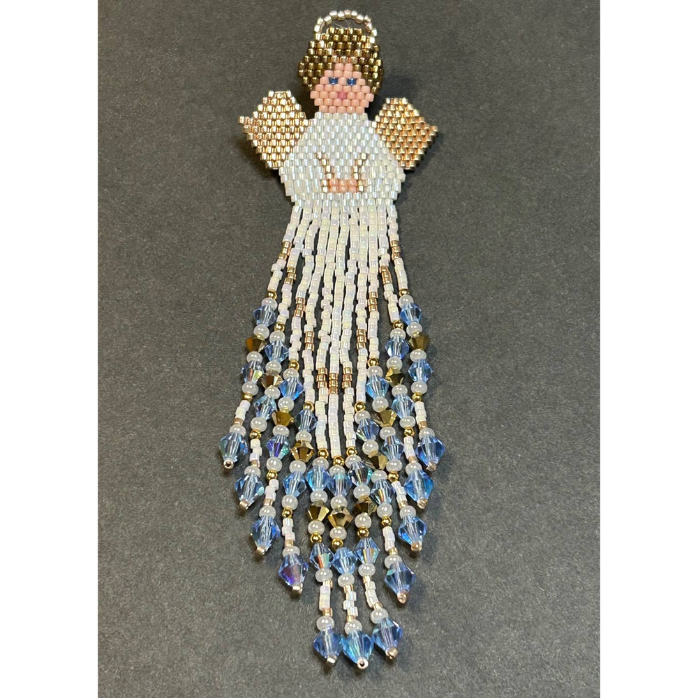 Handmade Angel Pin Delica Beads and‎ Swarovski Crystal NWOT